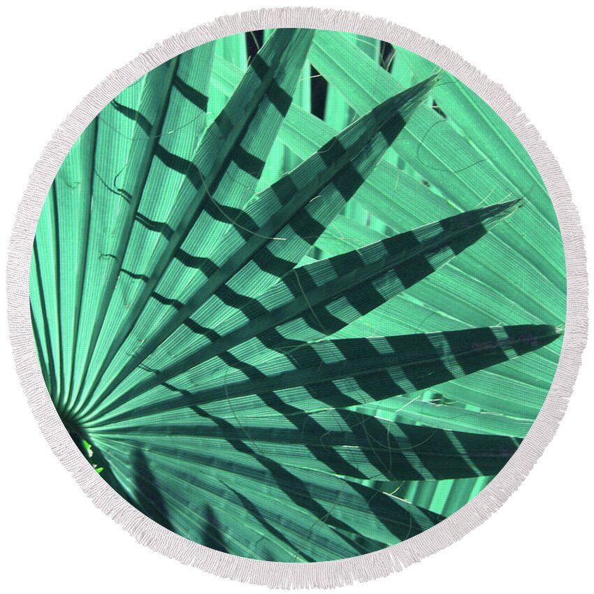 Nature Round Beach Towel featuring the photograph Shadows on Palm Leaves by Mariarosa Rockefeller