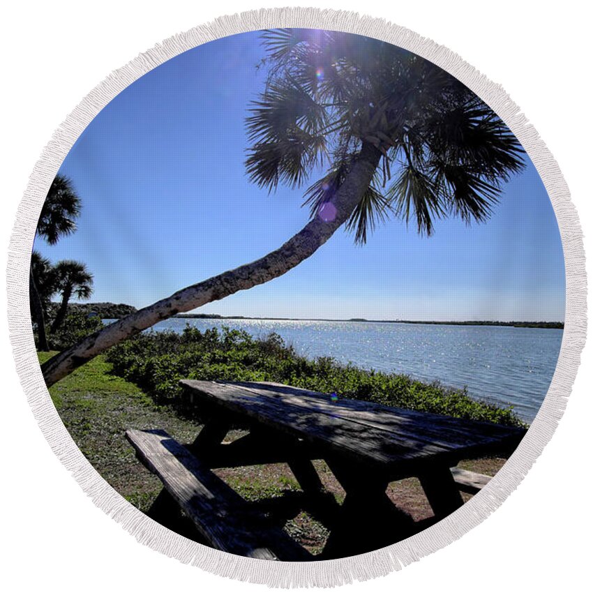 Canal Round Beach Towel featuring the photograph Shady Picnic Spot by George Taylor
