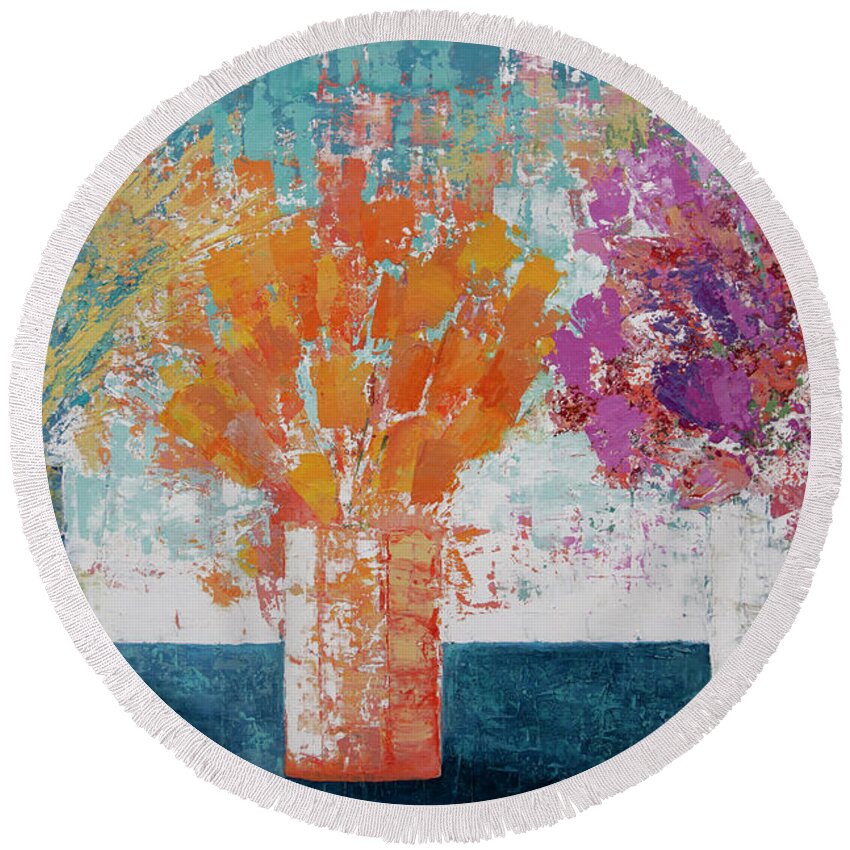 Floral Round Beach Towel featuring the painting Sharing the Joy by Linda Bailey