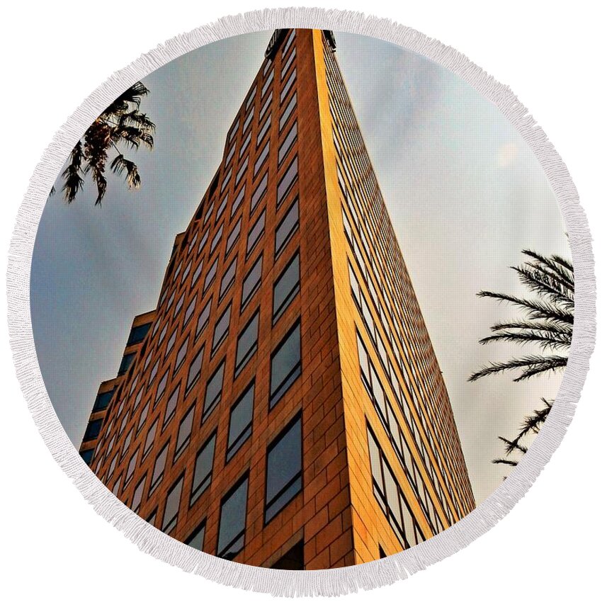 Building Round Beach Towel featuring the photograph Sharp Building by Andrew Lawrence