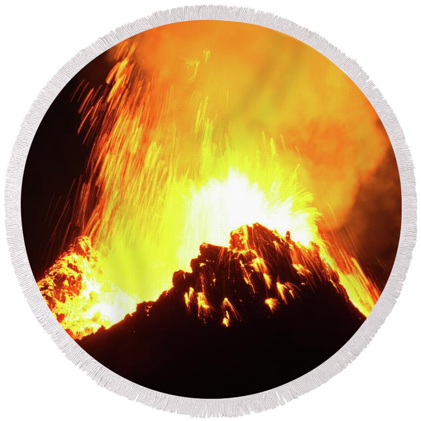 Volcano Round Beach Towel featuring the photograph Shattered fire by Christopher Mathews