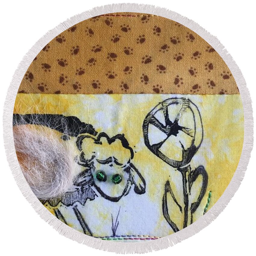 Sheep Round Beach Towel featuring the mixed media Sheep by Vivian Aumond