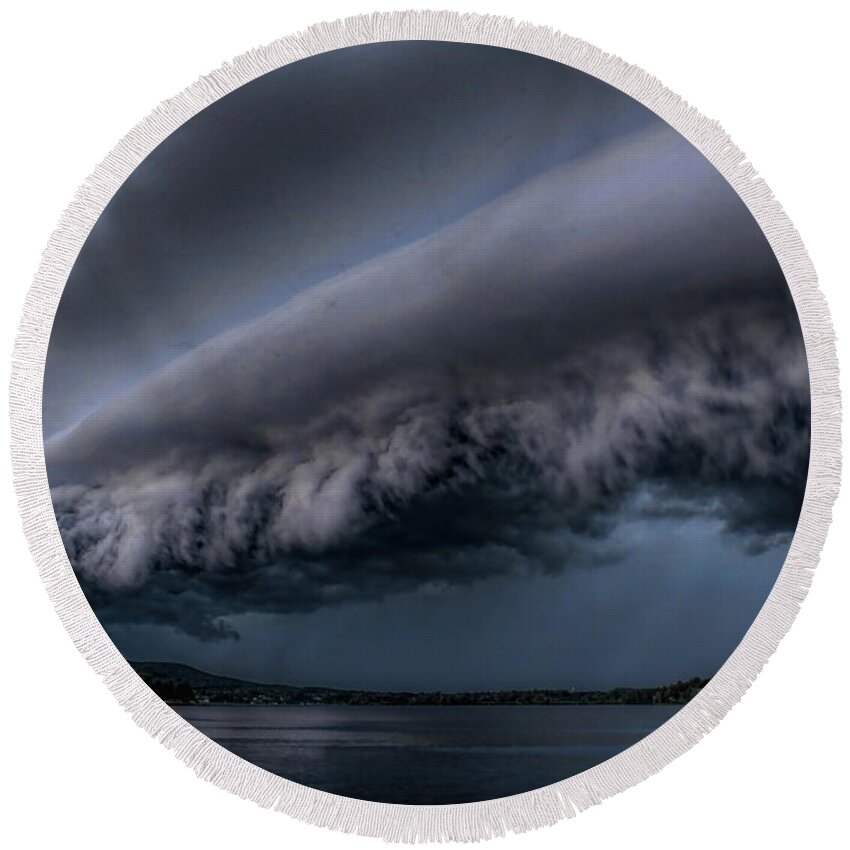 Weather Round Beach Towel featuring the photograph Shelf Cloud Over Rothschild by Dale Kauzlaric