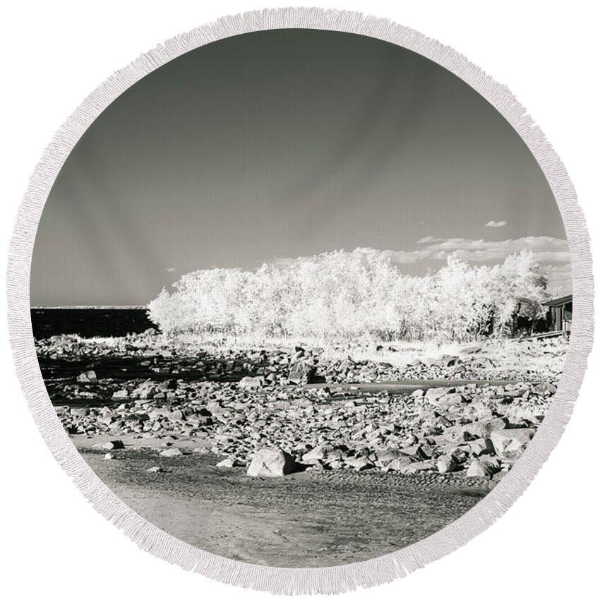 Beach Round Beach Towel featuring the photograph Shelter in the sea by Maria Dimitrova