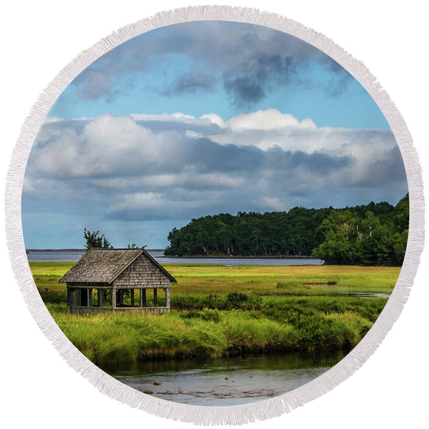Landscape Round Beach Towel featuring the photograph Shelter by Linda Villers