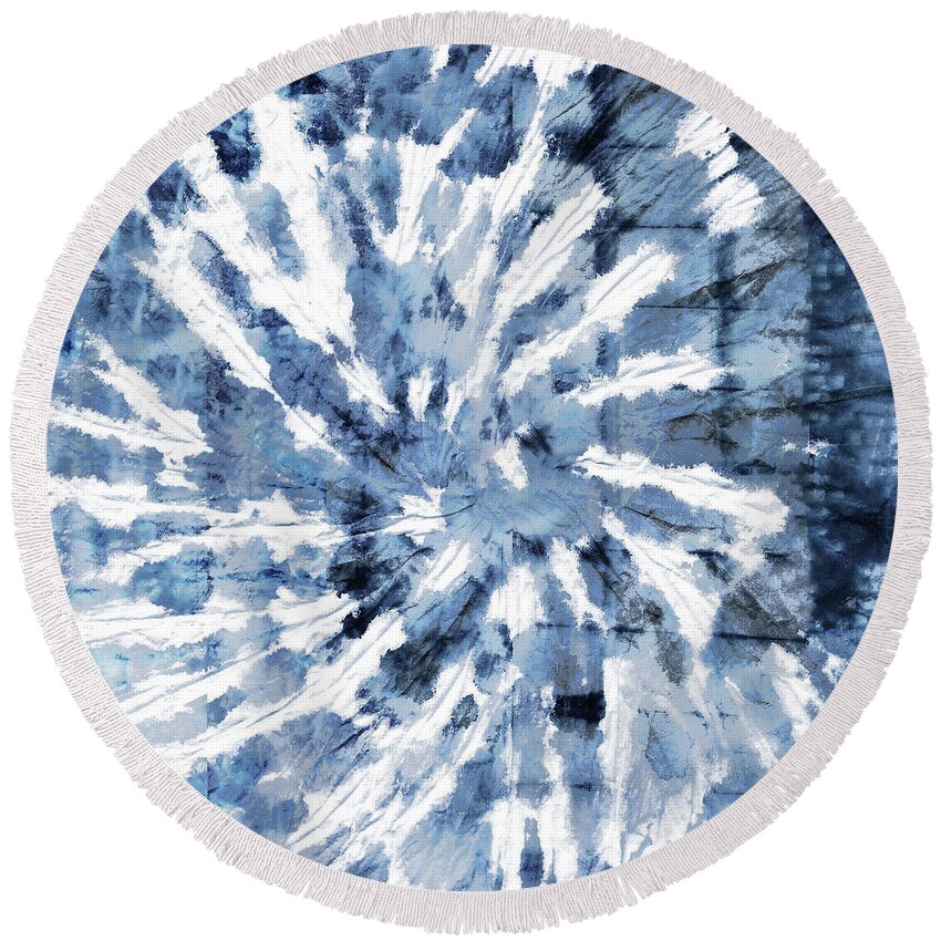 Shibori Round Beach Towel featuring the painting Shibori Love by Mindy Sommers