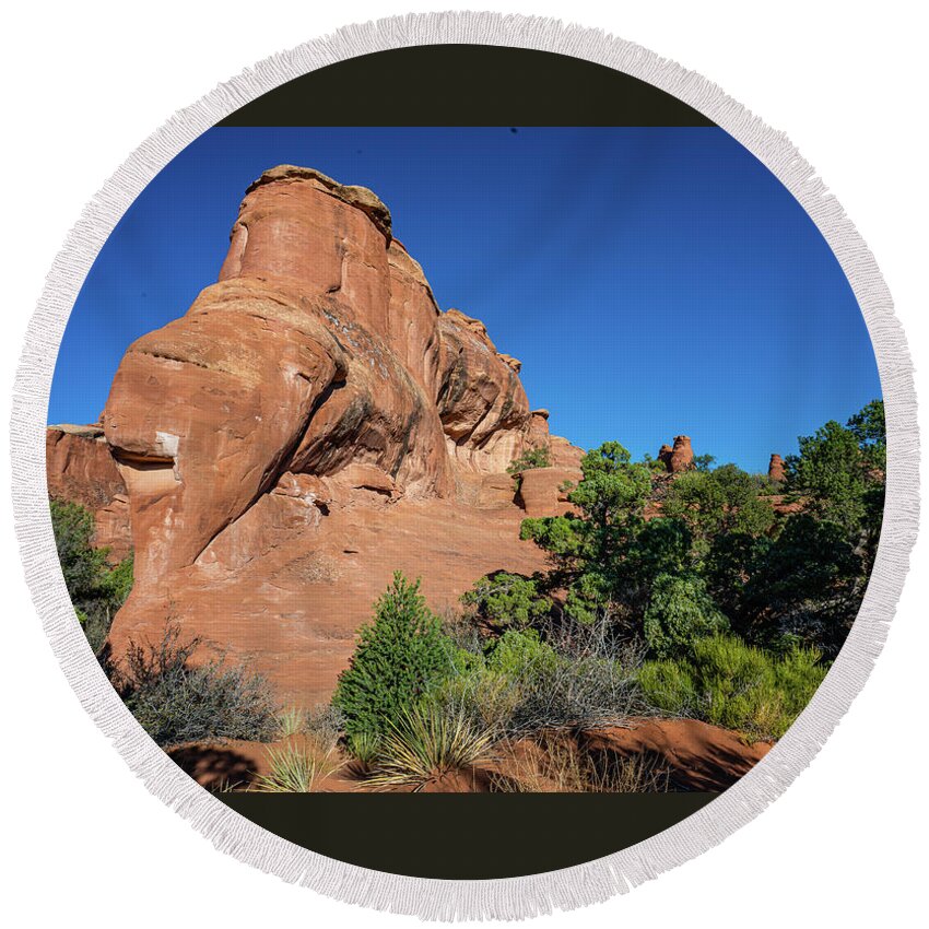 Arches National Park Round Beach Towel featuring the photograph Ship Emerging by Ron Long Ltd Photography