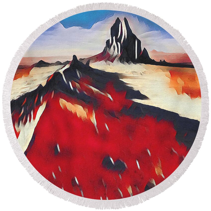 Rock Round Beach Towel featuring the digital art Shiprock, New Mexico by Aerial Santa Fe