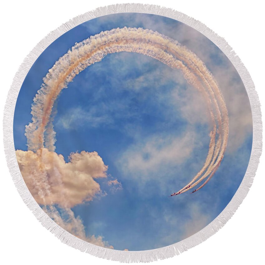 Airshow Round Beach Towel featuring the photograph Shoot the Loop by Susan Rissi Tregoning