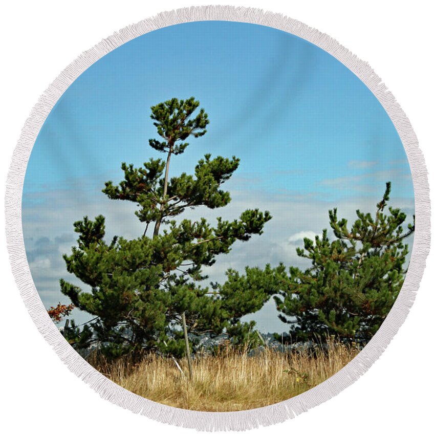 Shore Tree By Norma Appleton Round Beach Towel featuring the photograph Shore Trees by Norma Appleton
