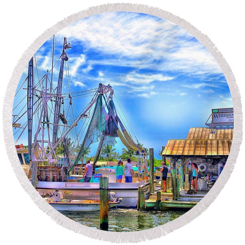 Boca Grande Round Beach Towel featuring the photograph Shrimp Boating by Alison Belsan Horton