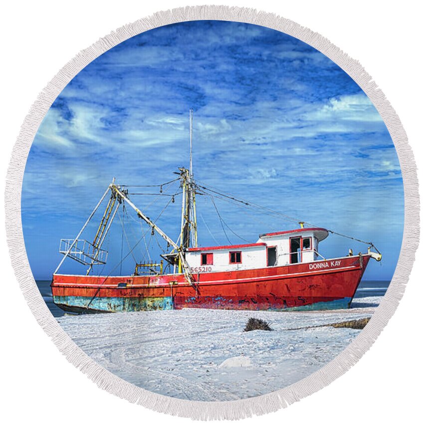 Nature Round Beach Towel featuring the photograph Shrimping No More by DB Hayes