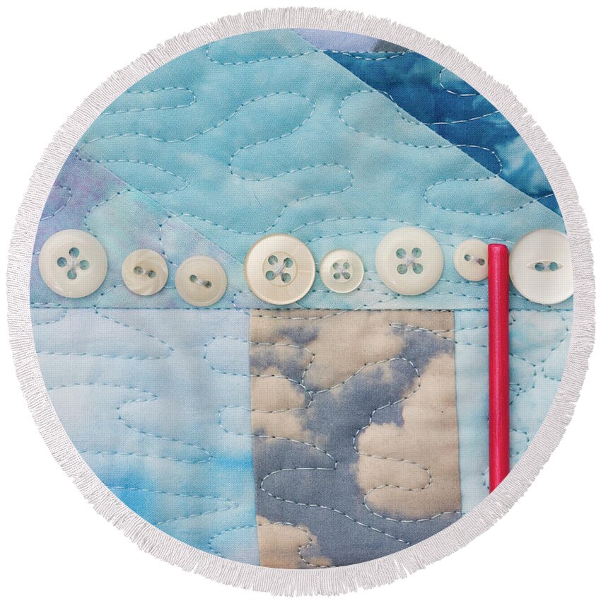 Shrine To Land And Sky Round Beach Towel featuring the mixed media Shrine to Land and Sky F by Vivian Aumond