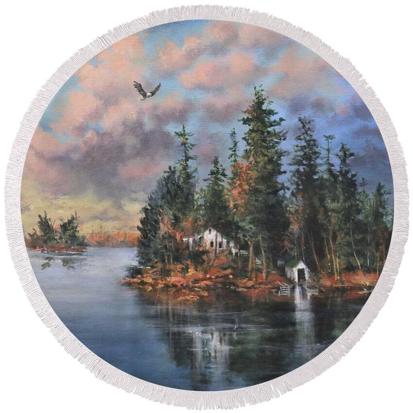 Wisconsin Round Beach Towel featuring the painting Shropshire Island by Tom Shropshire