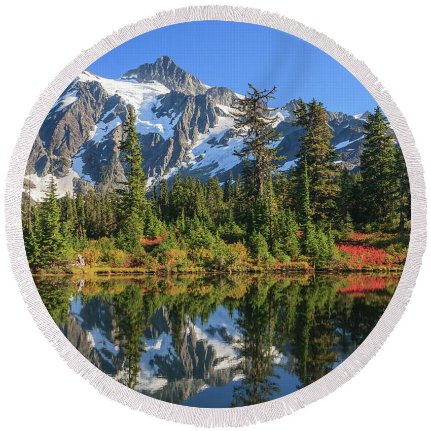 Mt. Shuksan Round Beach Towel featuring the photograph Shuksan Reflection by Michael Rauwolf