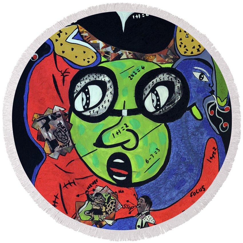 Soweto Round Beach Towel featuring the painting Watching You by Nkuly Sibeko