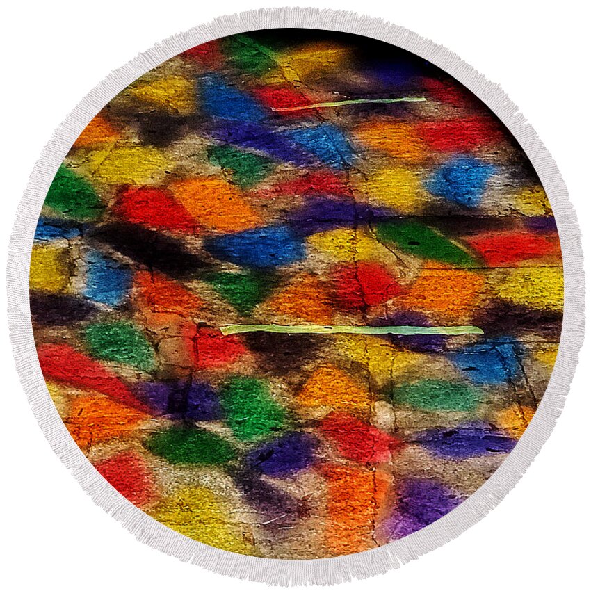  Round Beach Towel featuring the photograph Sidewalk Stain Glass by Stephen Dorton