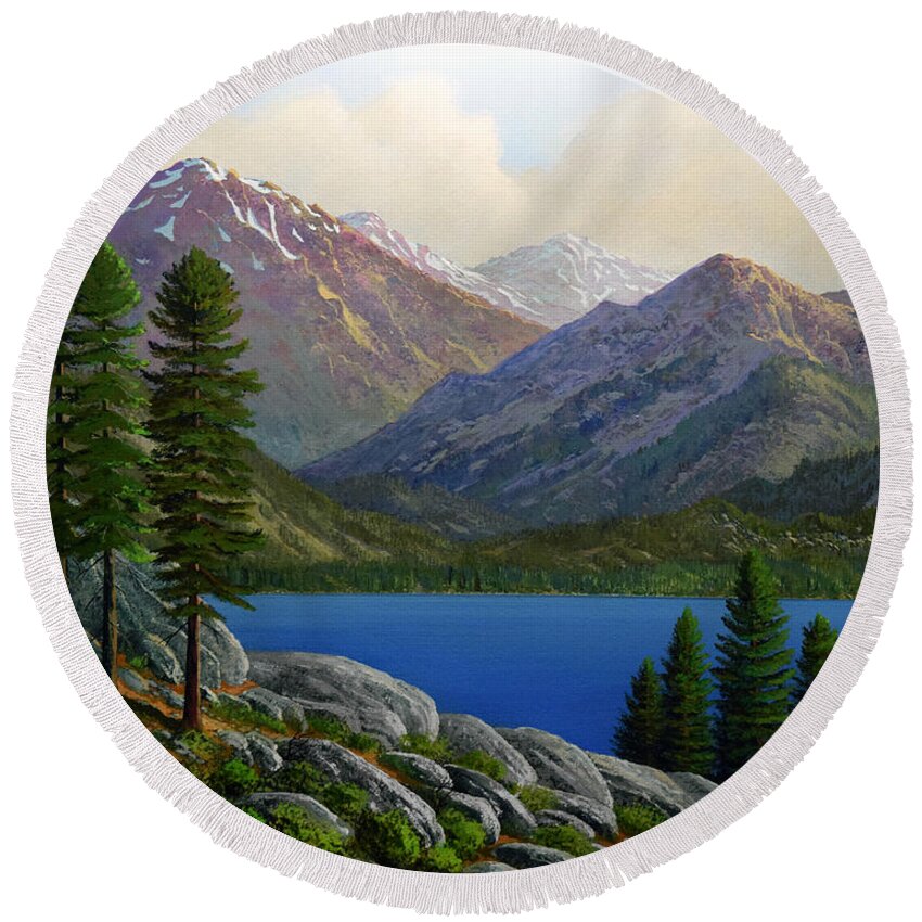 Landscape Round Beach Towel featuring the painting Sierra Views by Frank Wilson