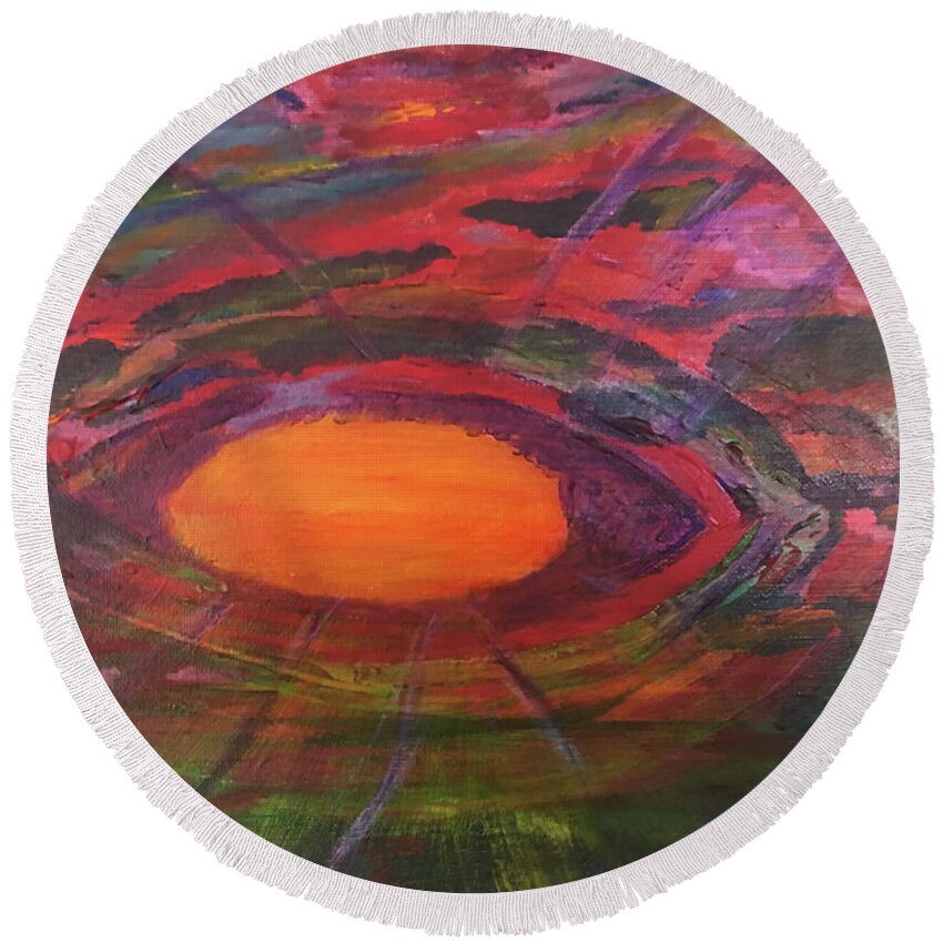 Stained Glass Round Beach Towel featuring the painting Sight by David Feder