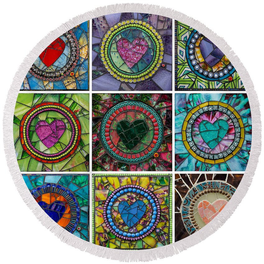 Heart Round Beach Towel featuring the glass art Signature Hearts by Cherie Bosela
