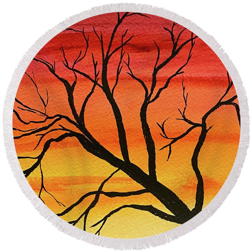Tree Round Beach Towel featuring the mixed media Silhouette by Lisa Neuman