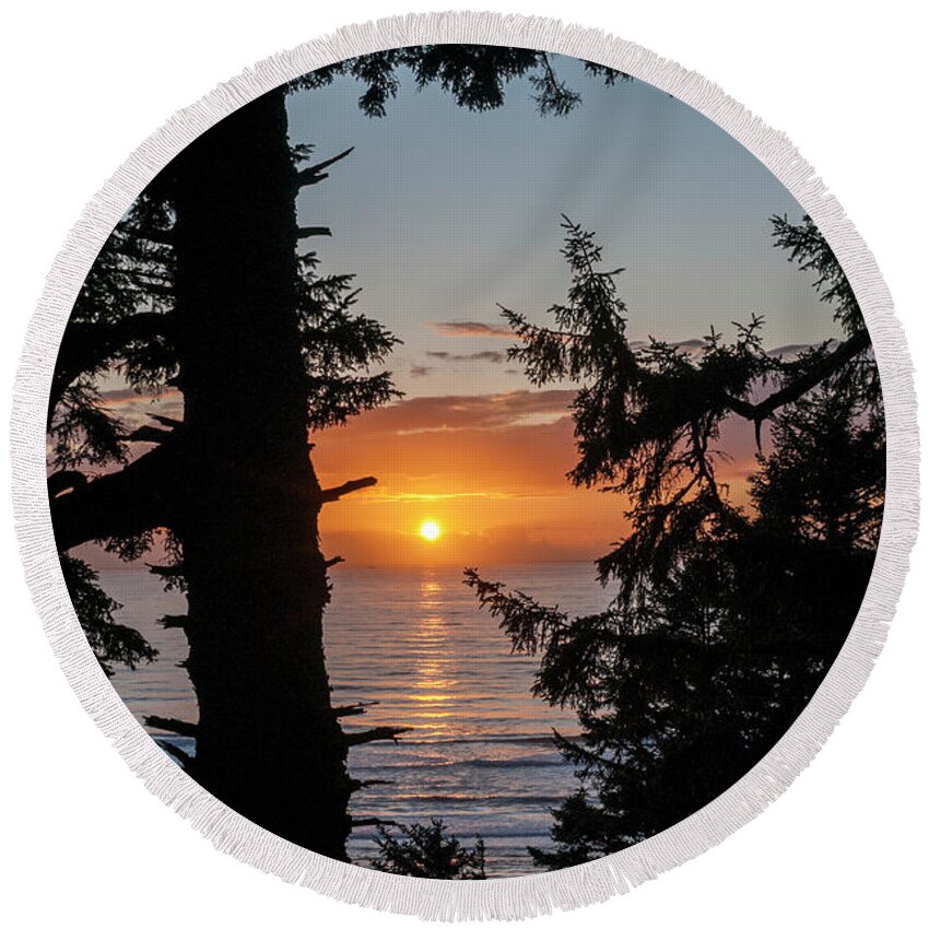 Afternoon Round Beach Towel featuring the photograph Silhouettes of Spruce Trees                  by Robert Potts