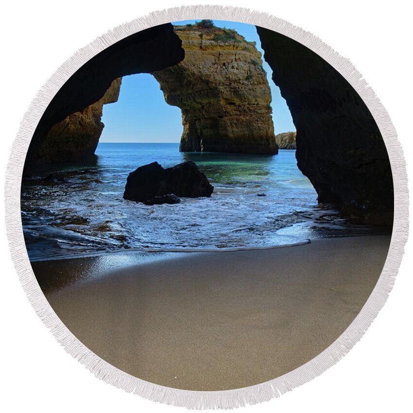Algarve Round Beach Towel featuring the photograph Silky sands and Arch by Angelo DeVal