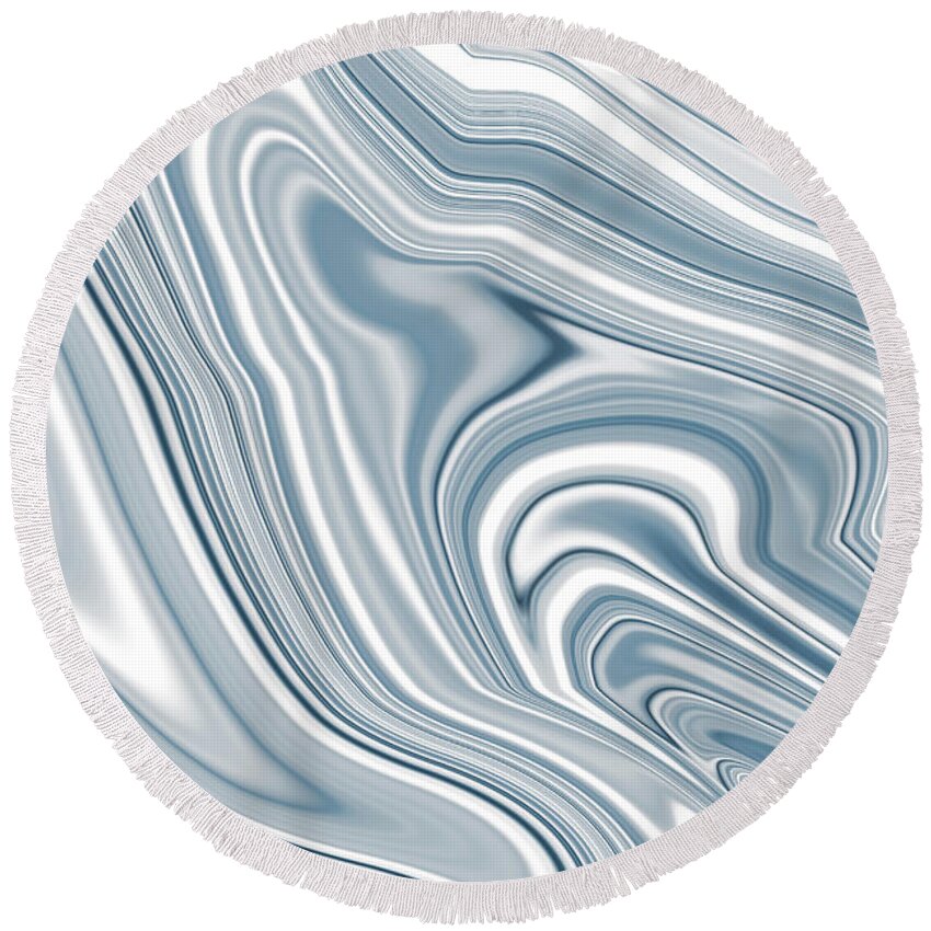 Abstract; Background; Flowing Round Beach Towel featuring the photograph Silver flowing abstract by Severija Kirilovaite