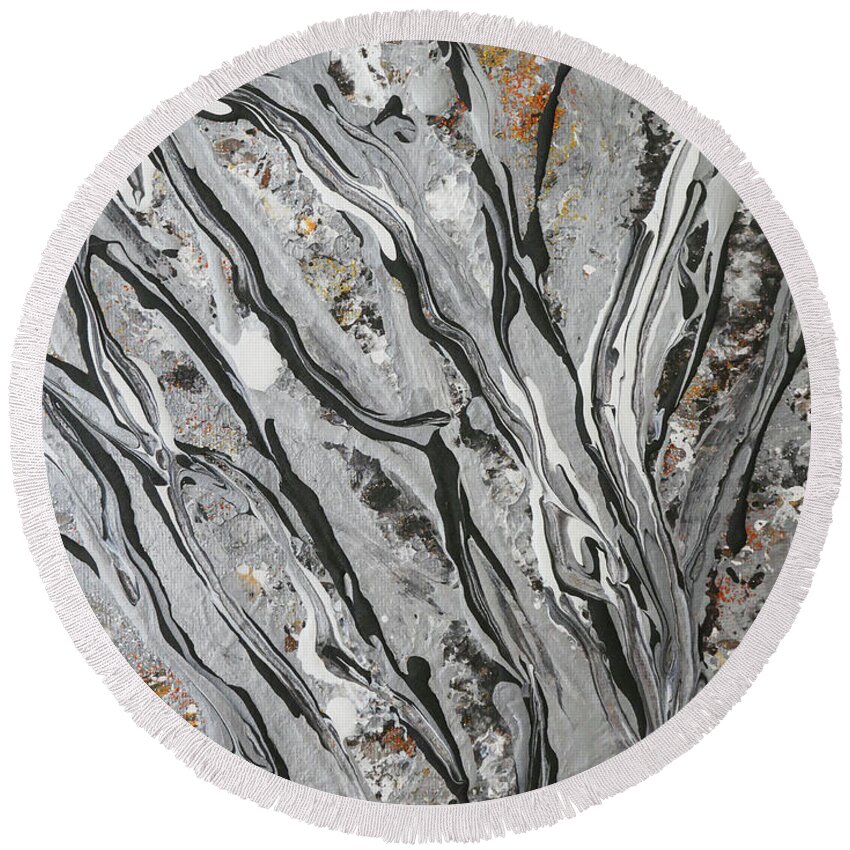 Silver Round Beach Towel featuring the painting Winter Forest by Tessa Evette