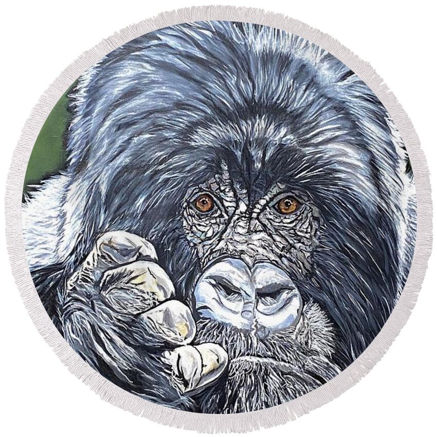  Round Beach Towel featuring the painting Silverback Gorilla-Gentle Giant by Bill Manson