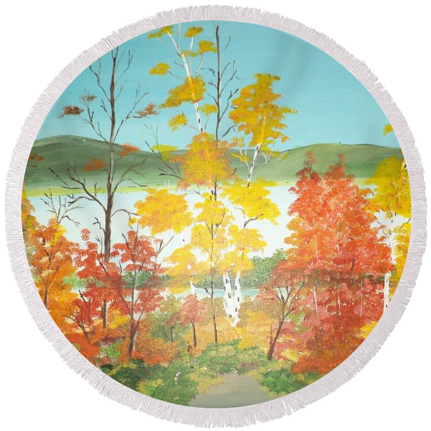 Donnsart1 Round Beach Towel featuring the painting Simply Beautiful Painting # 207 by Donald Northup