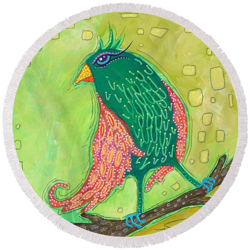 Bird Painting Round Beach Towel featuring the painting Singing Sweet Songs by Tanielle Childers
