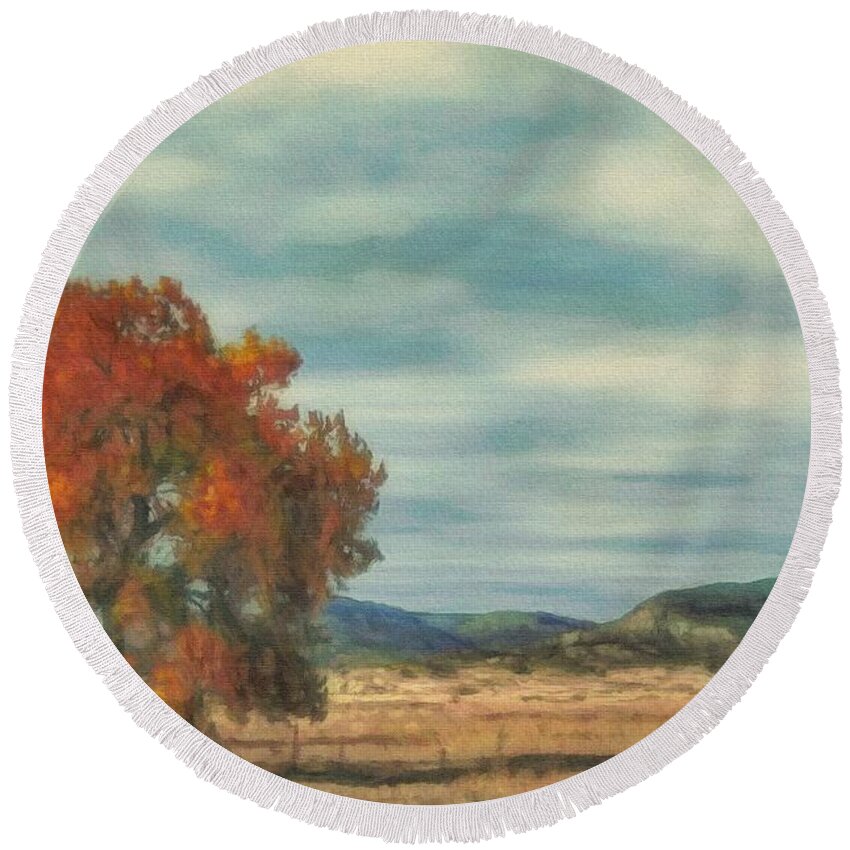 Autumn Round Beach Towel featuring the painting Singularly Autumn by Jeffrey Kolker