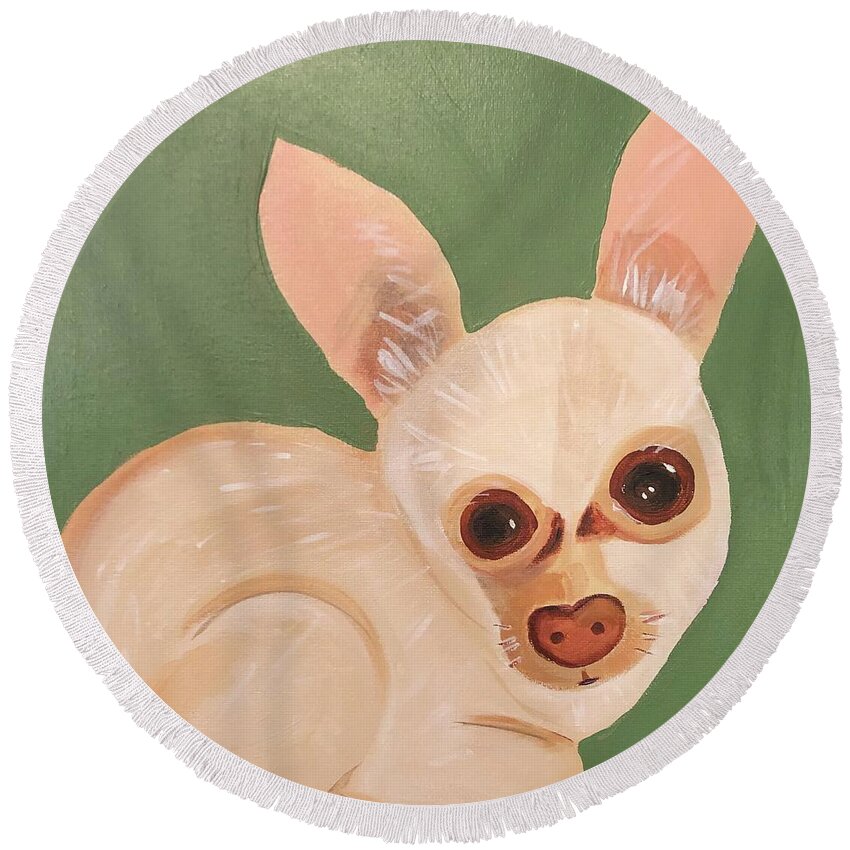 Suzymandelcanter Round Beach Towel featuring the painting Sippy by Suzy Mandel-Canter