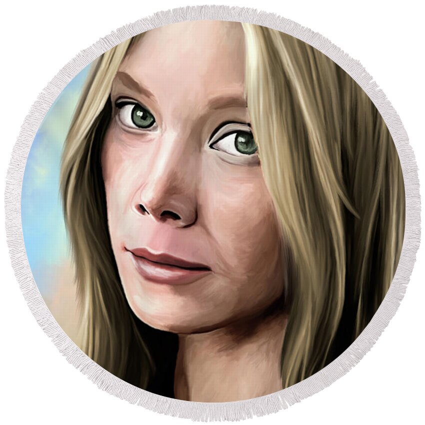 Bio Round Beach Towel featuring the painting Sissy Spacek portrait -bio by Movie World Posters
