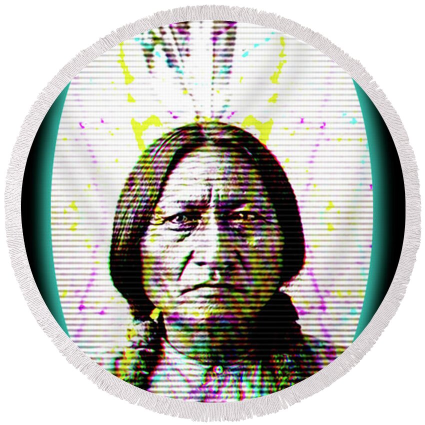 Wunderle Art Round Beach Towel featuring the mixed media Sitting Bull V1A by Wunderle