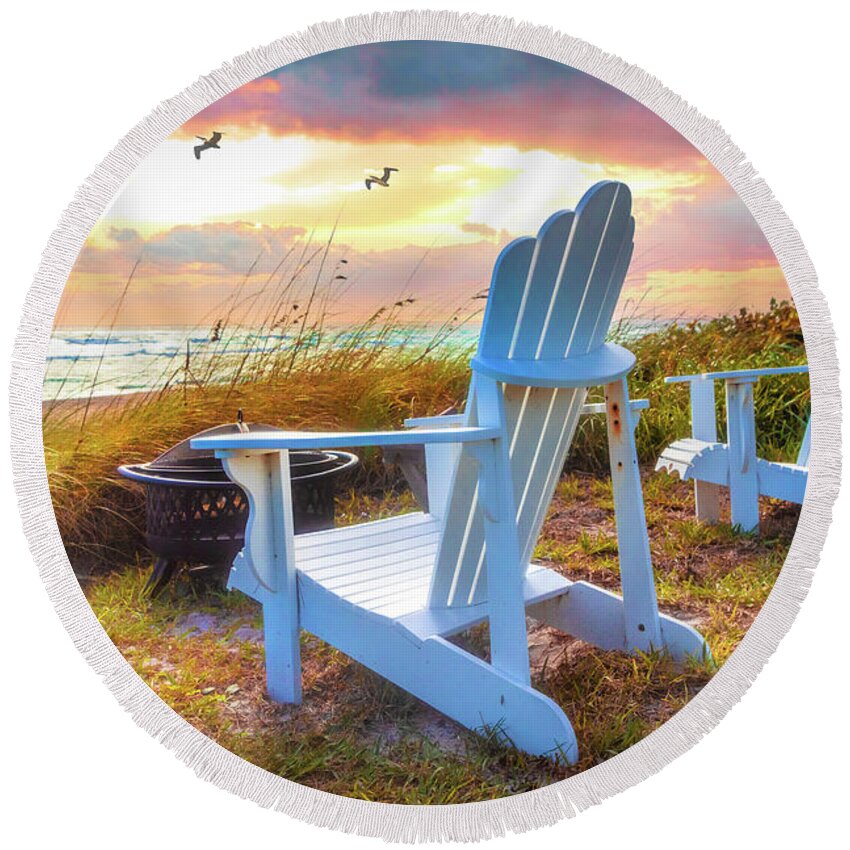 Chair Round Beach Towel featuring the photograph Sitting in the Sunshine on the Beach by Debra and Dave Vanderlaan