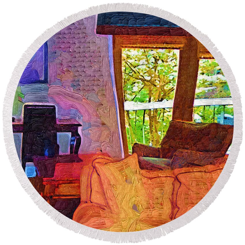 Abstract Round Beach Towel featuring the digital art Sitting Room by Kirt Tisdale