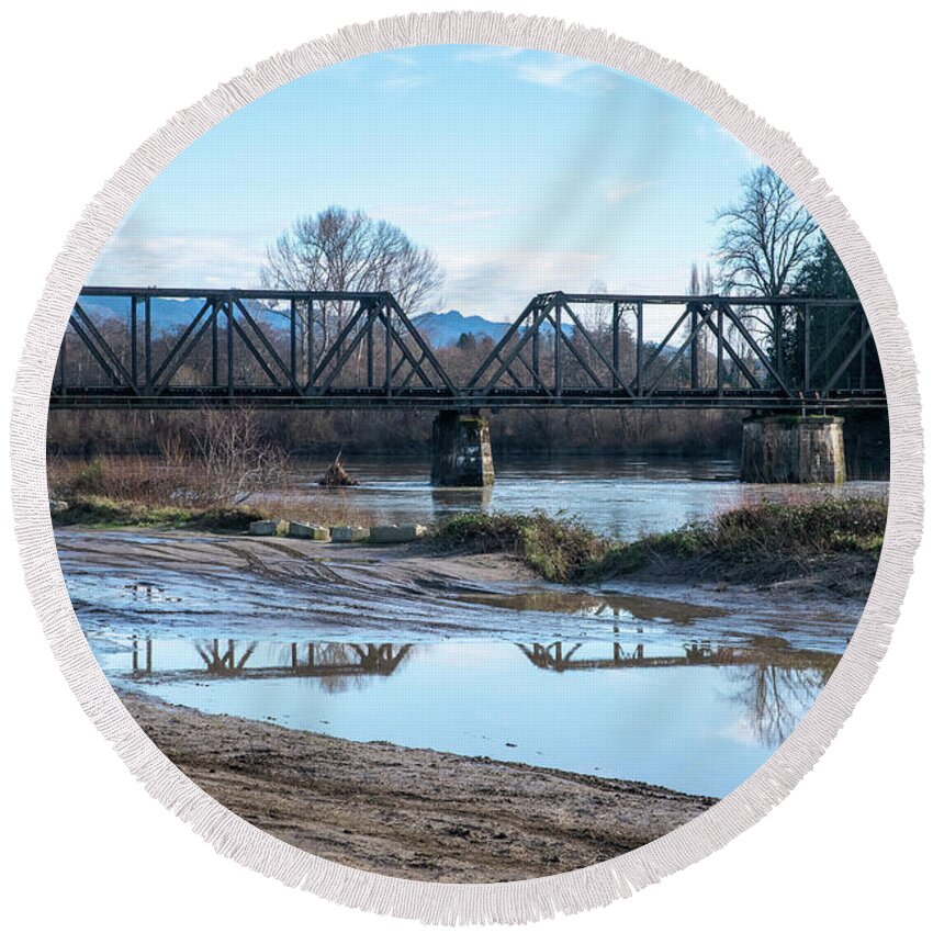 Skagit River Over The Banks Round Beach Towel featuring the photograph Skagit River Flooding the Banks by Tom Cochran