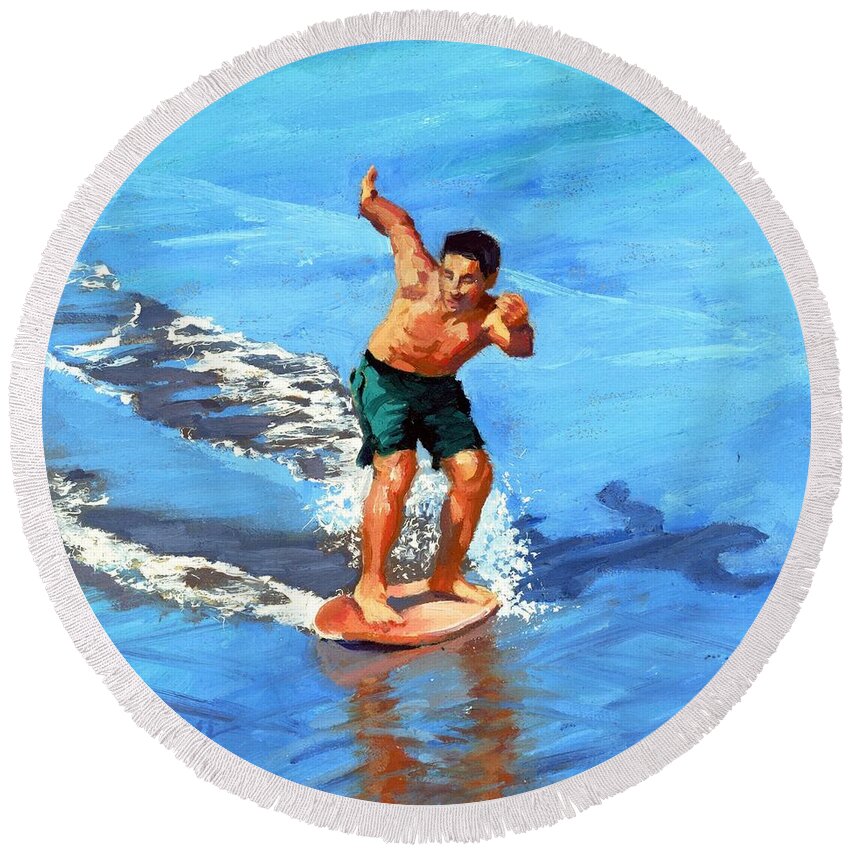  Round Beach Towel featuring the painting Skim 360 - 3 of 8 by Alice Leggett