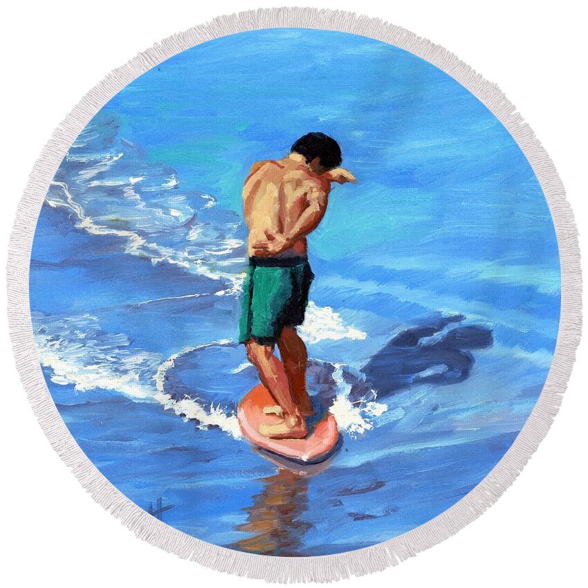 Skimboard Round Beach Towel featuring the painting Skim 360 - 6 of 8 by Alice Leggett