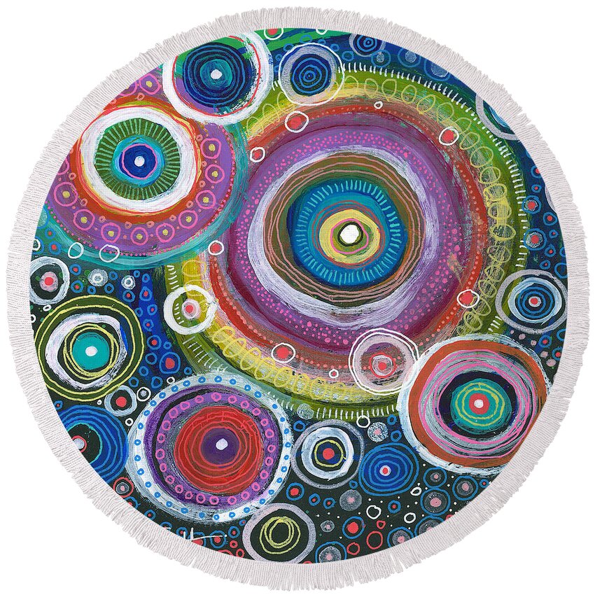 Skipping Stones Round Beach Towel featuring the painting Skipping Stones by Tanielle Childers