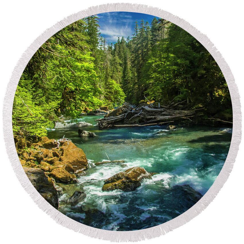 Olympic National Park Round Beach Towel featuring the photograph Skokomish at Staircase by Doug Scrima
