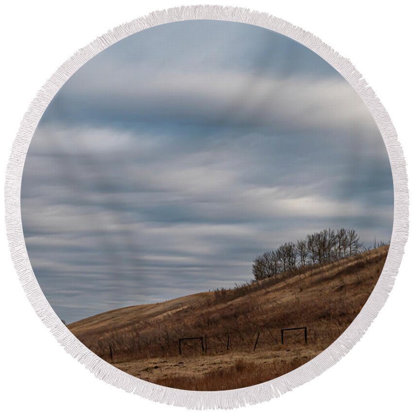 Sky Round Beach Towel featuring the photograph Sky And Grassland by Karen Rispin