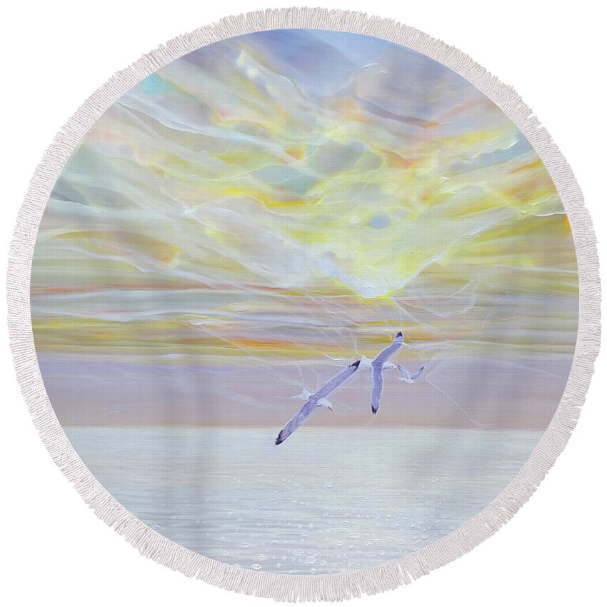 Sky Round Beach Towel featuring the painting Sky Born by Gill Bustamante