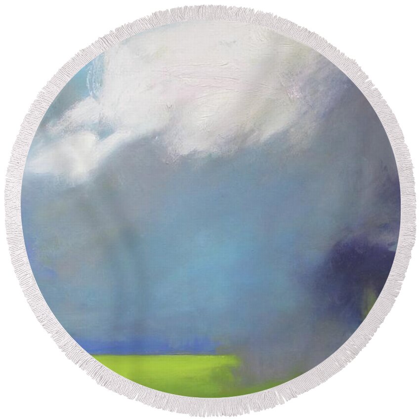 Sky Breaking Round Beach Towel featuring the painting Sky Breaking by Chris Gholson