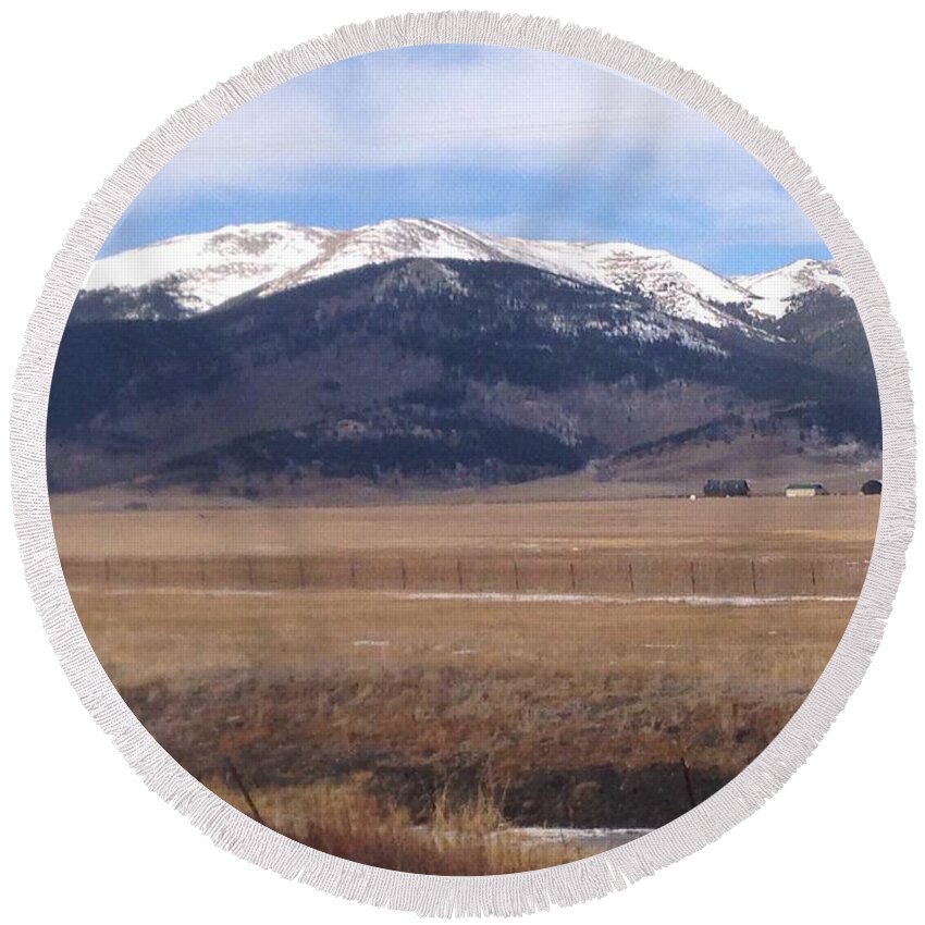 Rocky Mountains Round Beach Towel featuring the photograph Sky Country by Lisa White