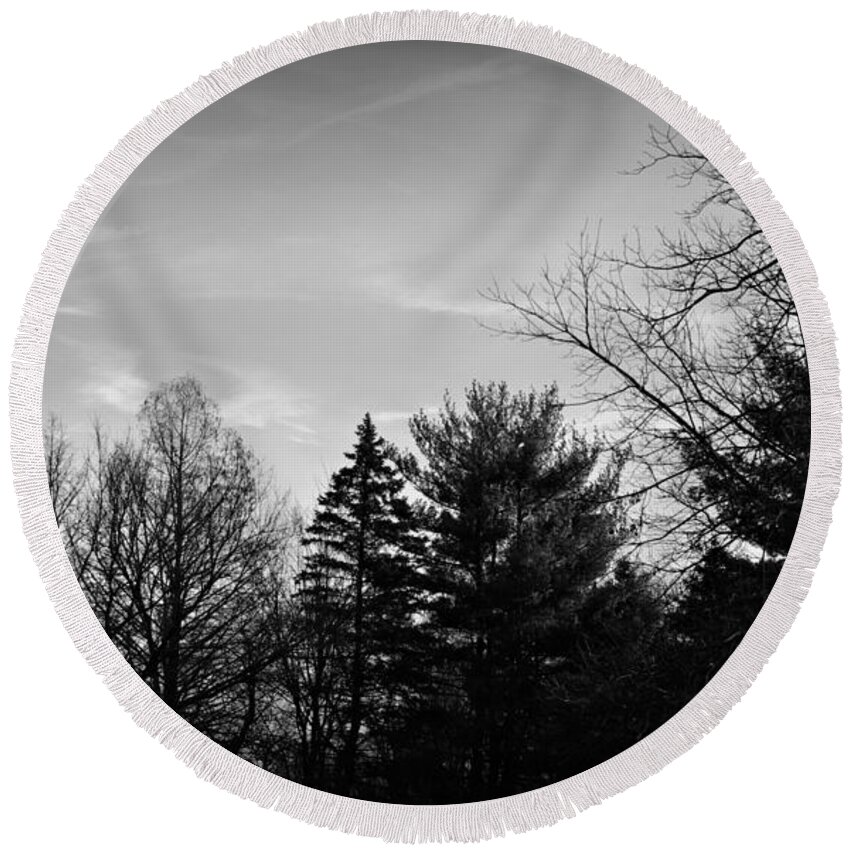 Monochrome Round Beach Towel featuring the photograph Sky Patterns Black and White by Frank J Casella