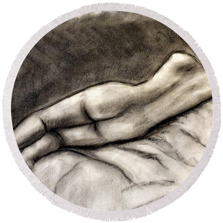 Figure Round Beach Towel featuring the drawing Sleeping Venus by Katy Hawk