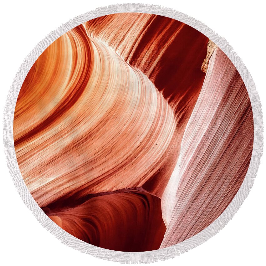 Antelope_canyon Round Beach Towel featuring the photograph Slot Canyon Light Show by Bradley Morris